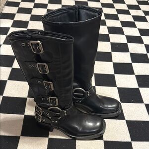 Black Leather Buckle Boots